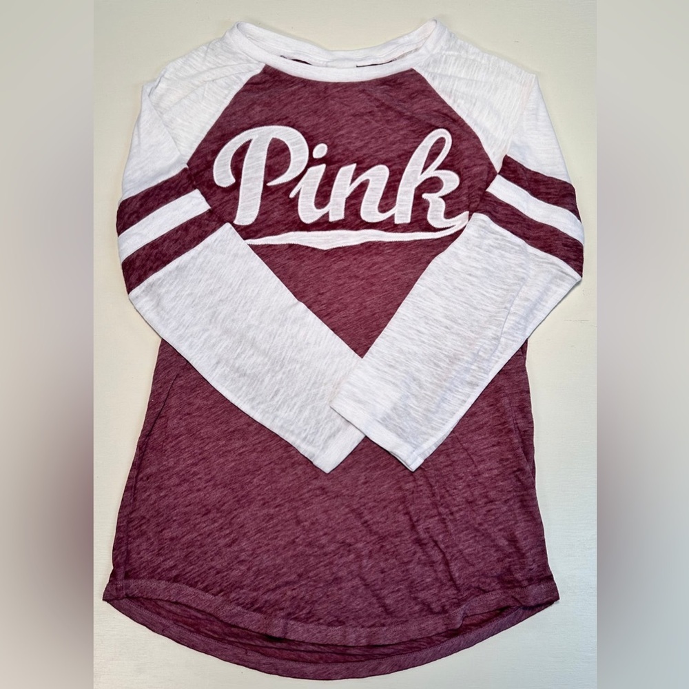Pink Victoria Secret Top Size Small Maroon/White 3/4 Quarter Length Sleeve